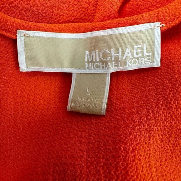 Michael Michael Kors Women's Size L Batwing Tie Sleeve Top Red Orange Relax Fit - Picture 6 of 9